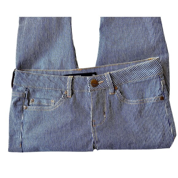 Harper Jeans Size 26 Pin Striped Navy White Skinny Straight Leg Mid Rise Cotton - Picture 5 of 12